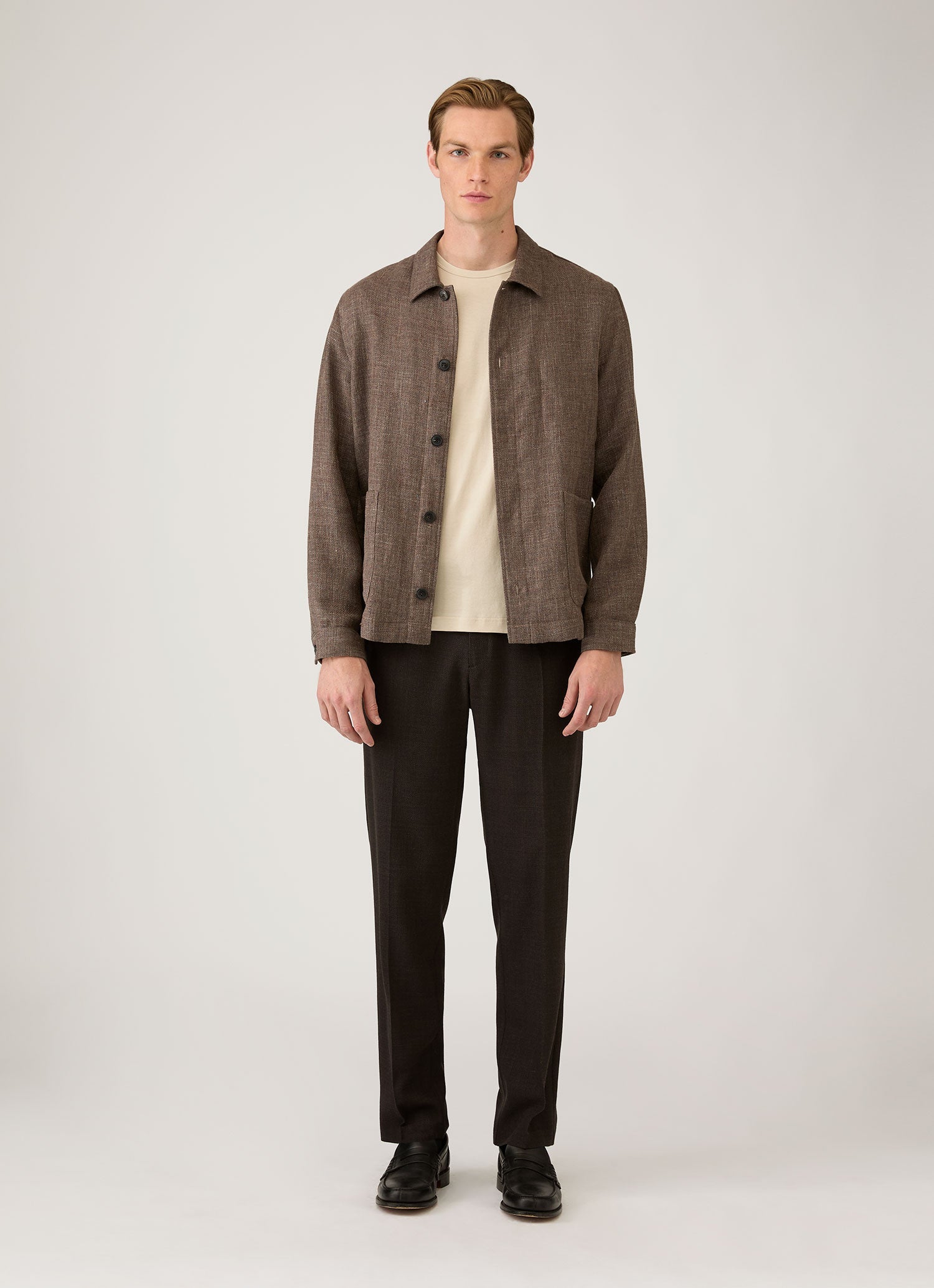 Men's Cotton Linen Twill Twin Pocket Jacket in Dark Cedar