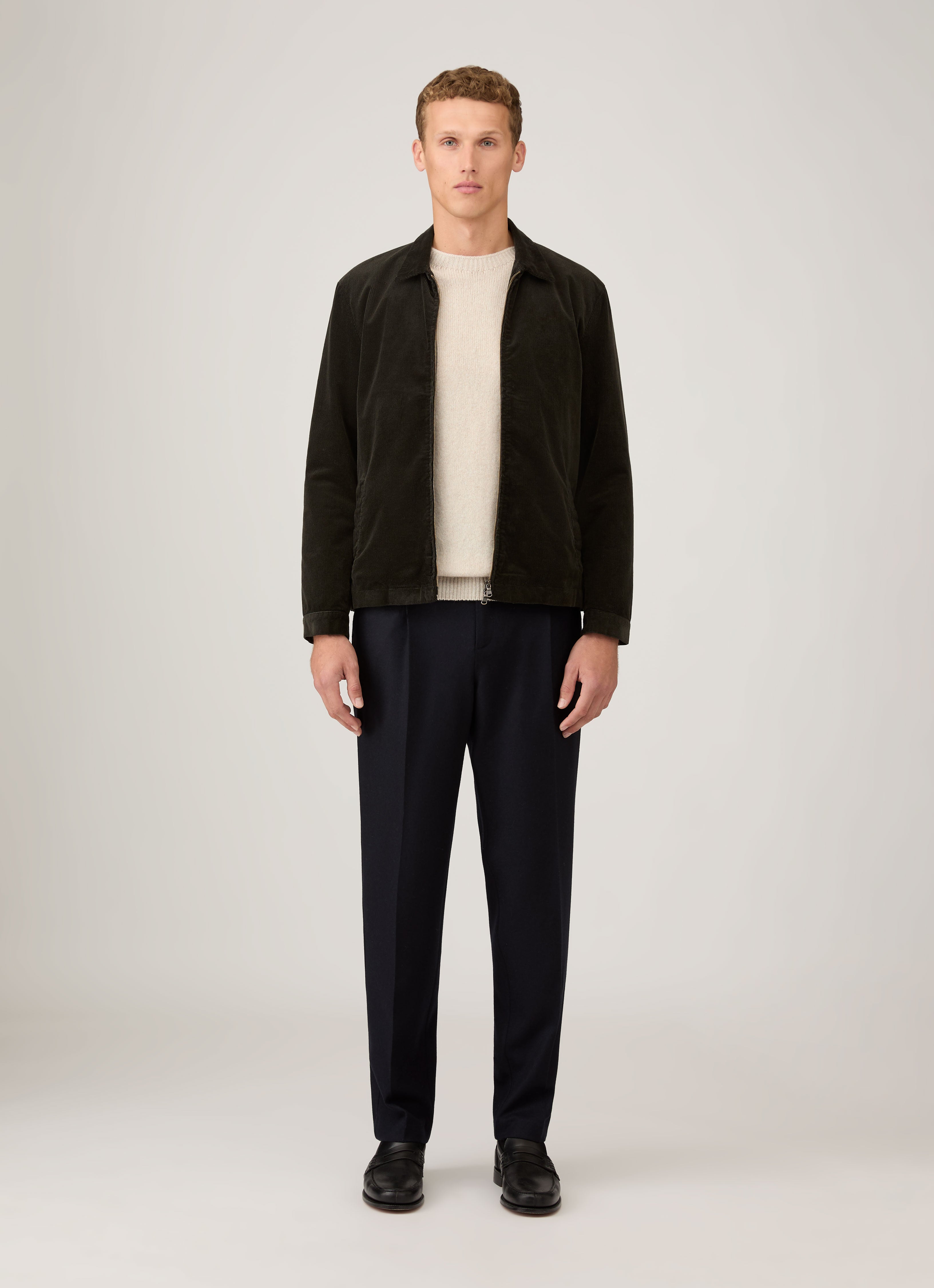 Men's Corduroy Harrington Jacket in Dark Green
