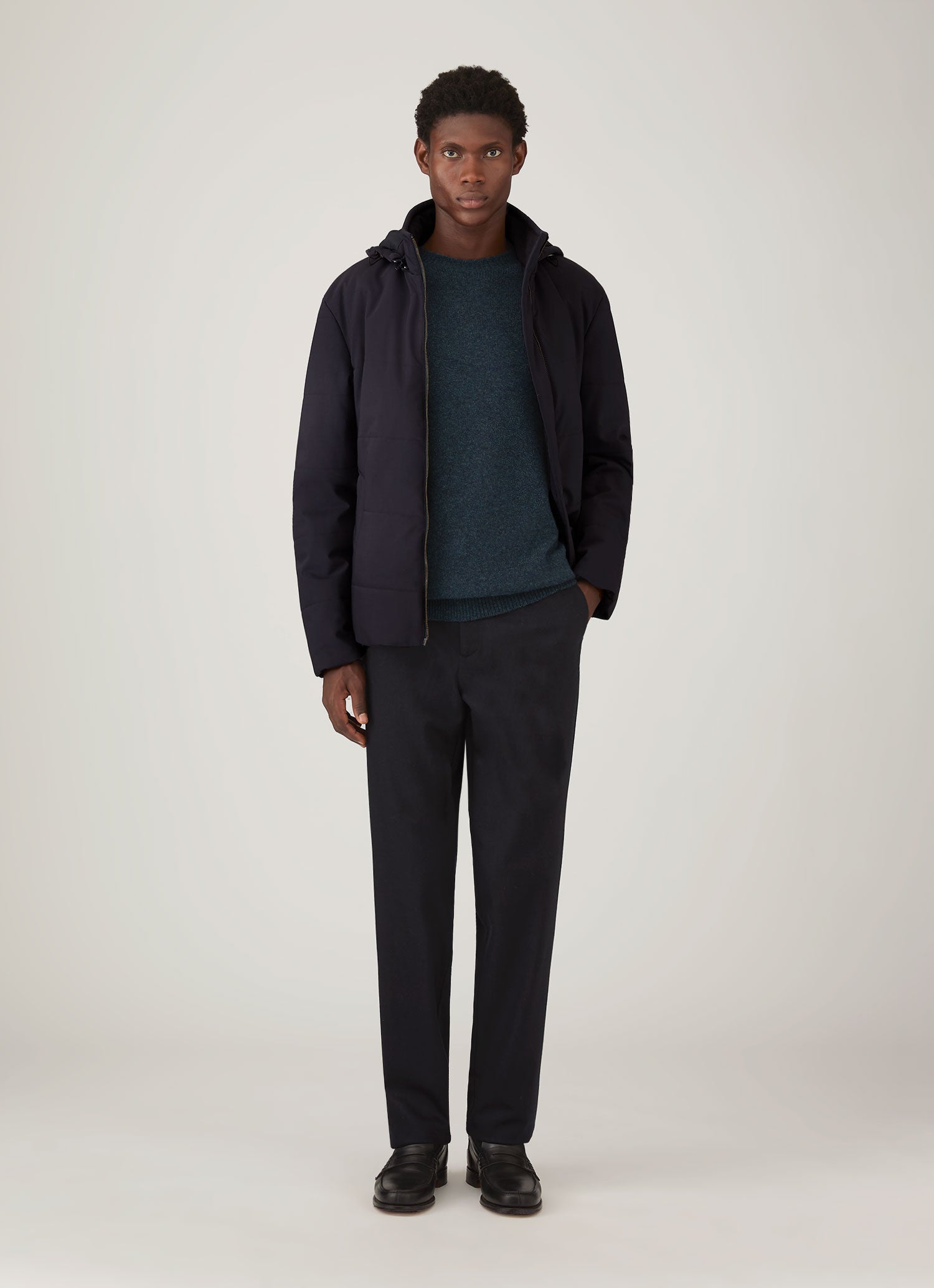 Men's Lambswool Crew Neck Jumper in Dark Petrol Twist