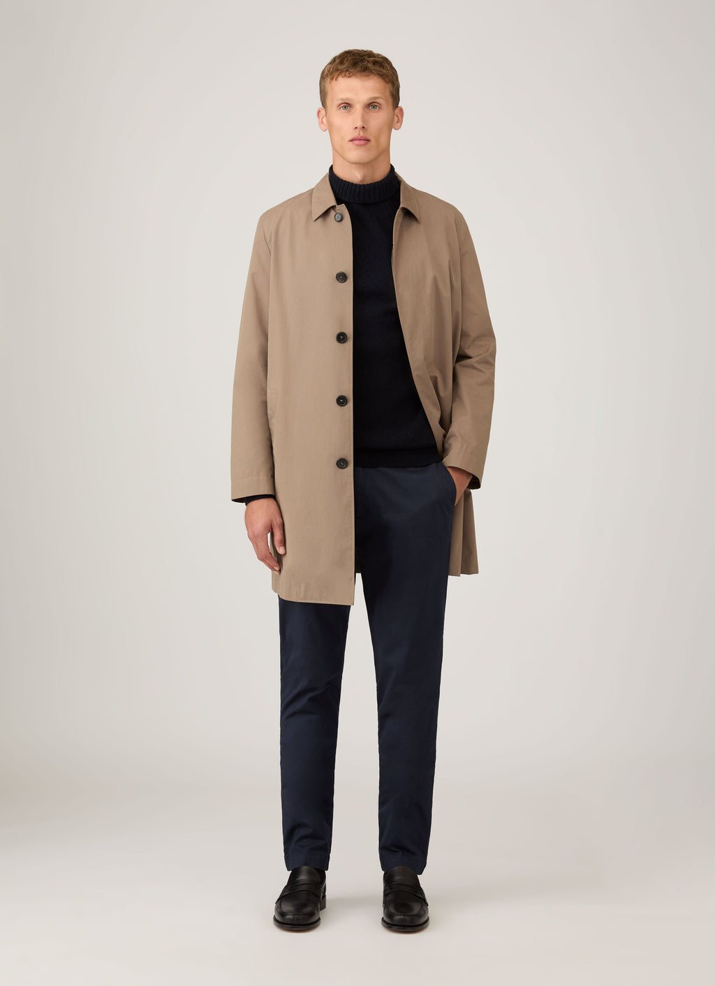 Men's Lambswool Roll Neck in Dark Navy Mouline