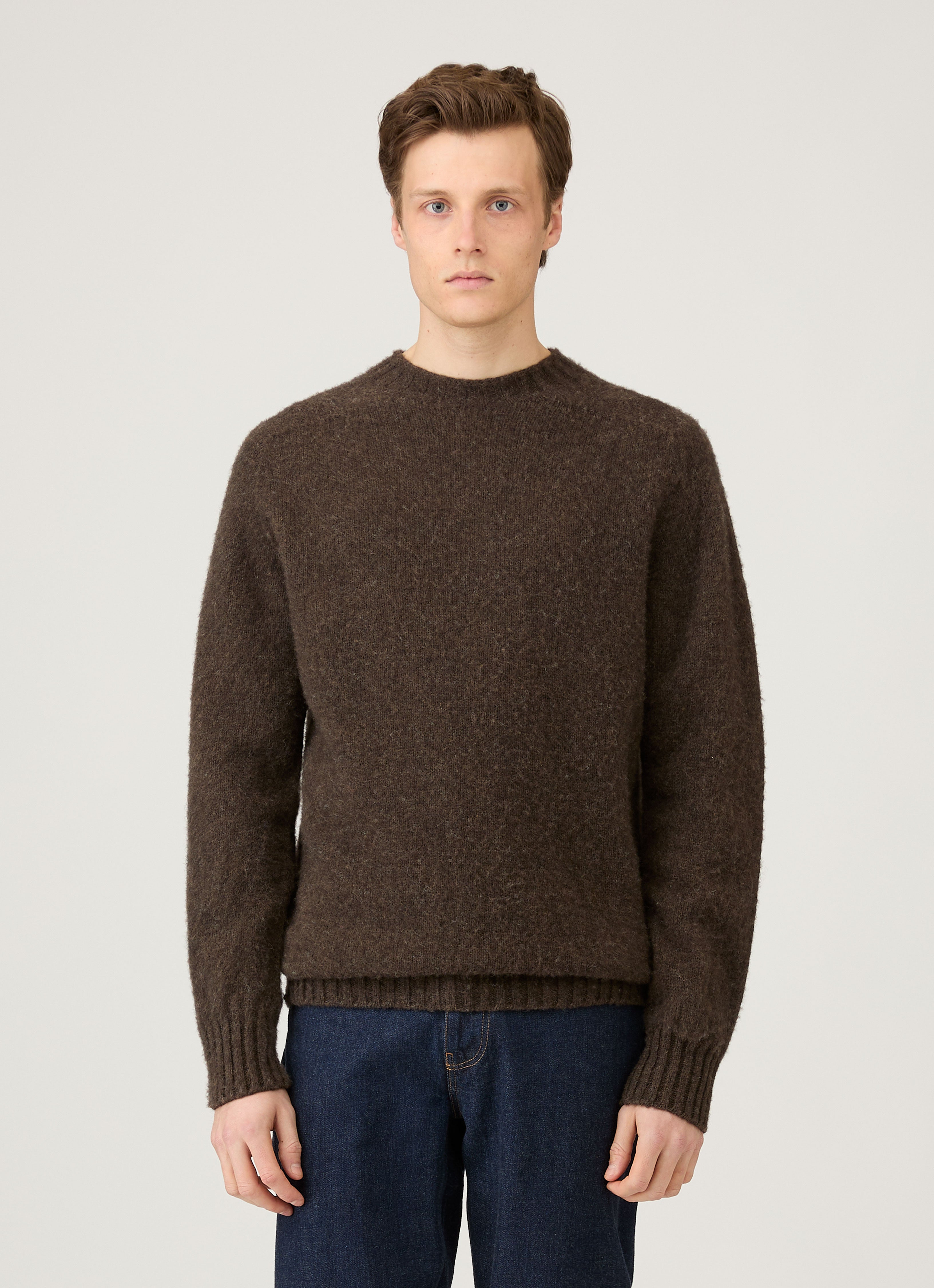 Men's Shetland Crew Neck Jumper in Bark
