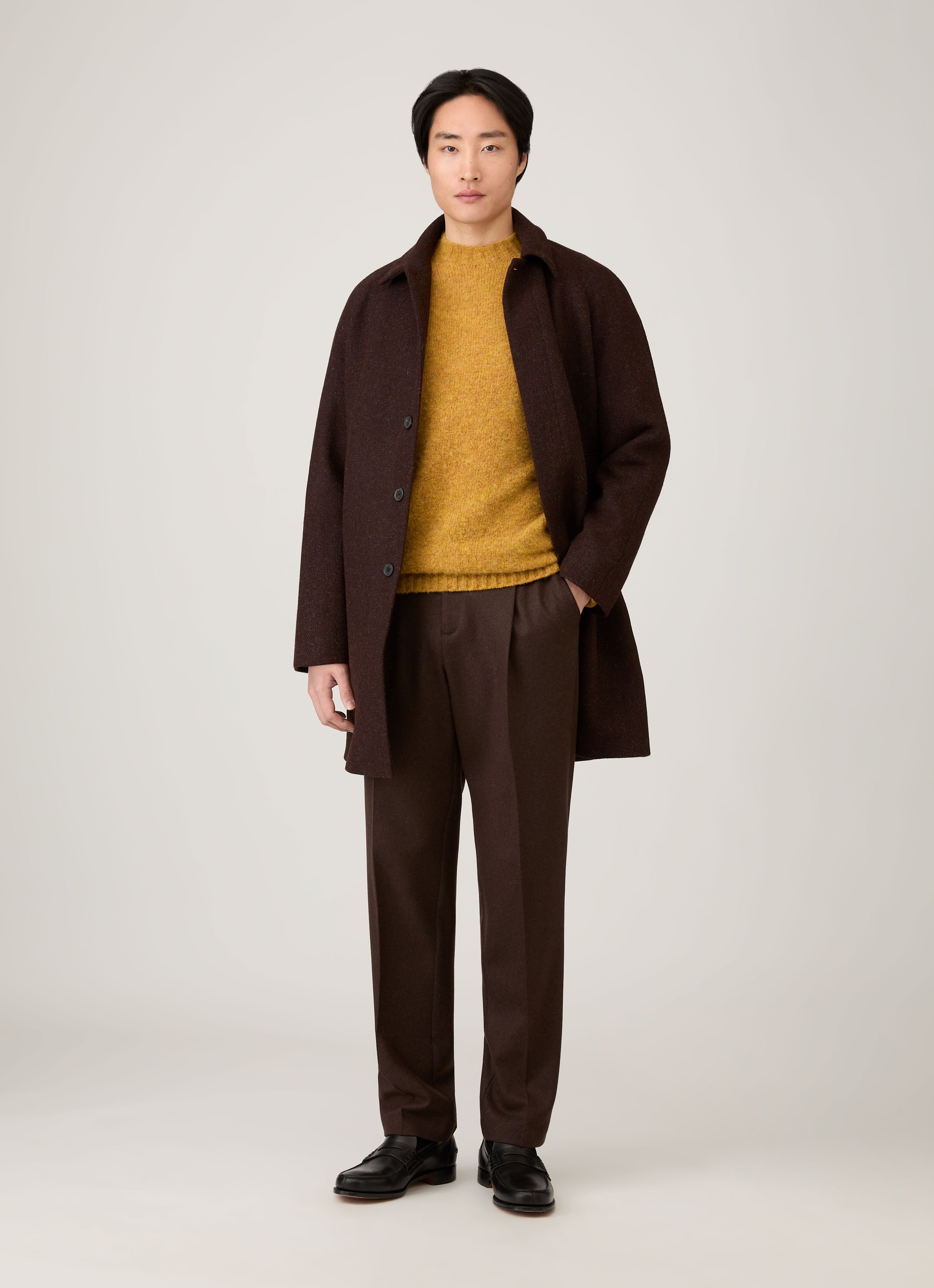 Men's Shetland Crew Neck Jumper in Saffron