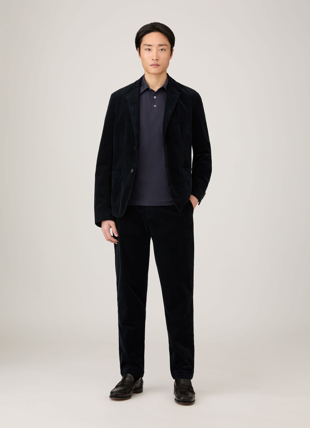 Men's Long Sleeve Classic Jersey Polo Shirt in Navy