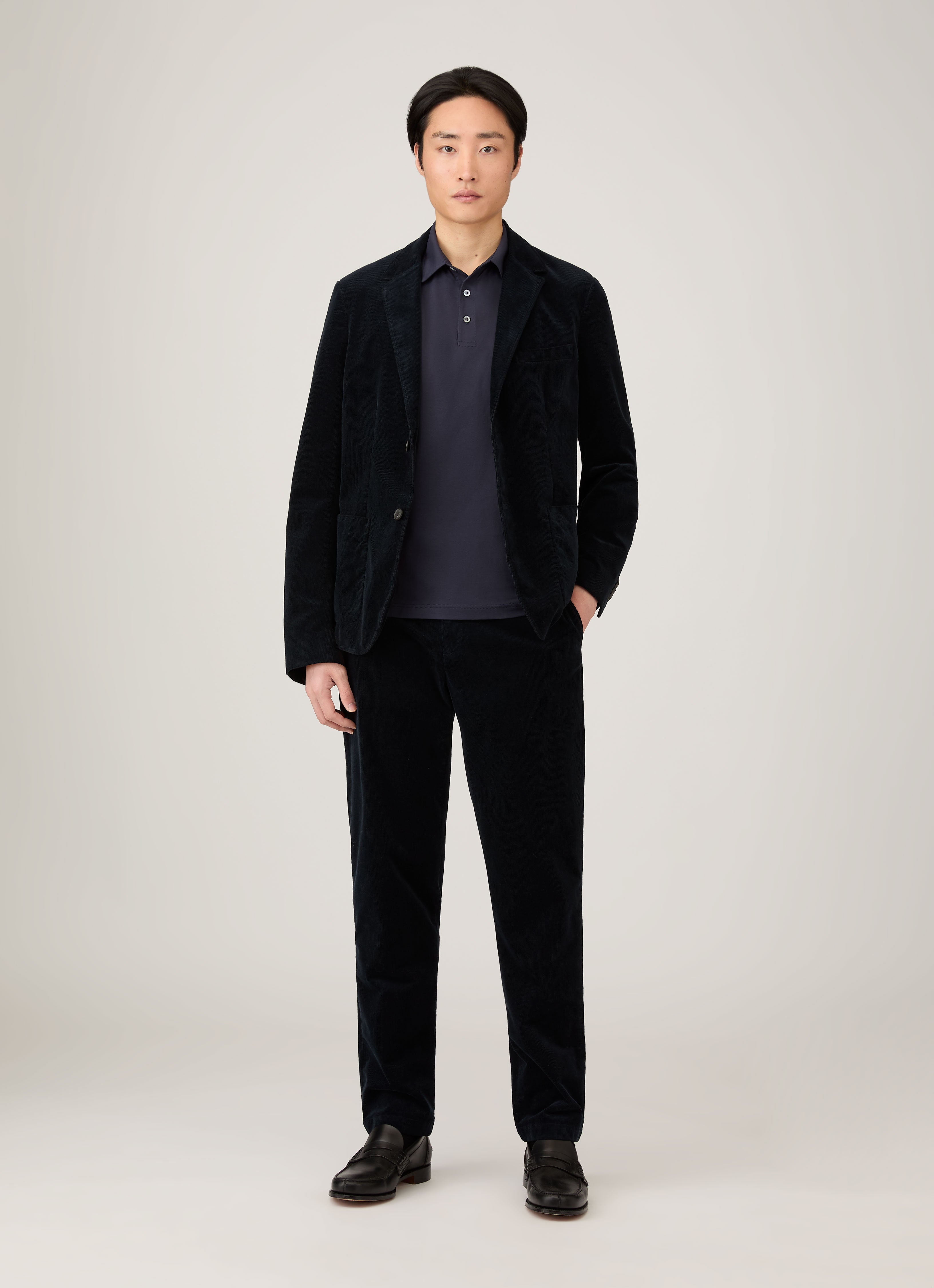 Men's Long Sleeve Classic Jersey Polo Shirt in Navy