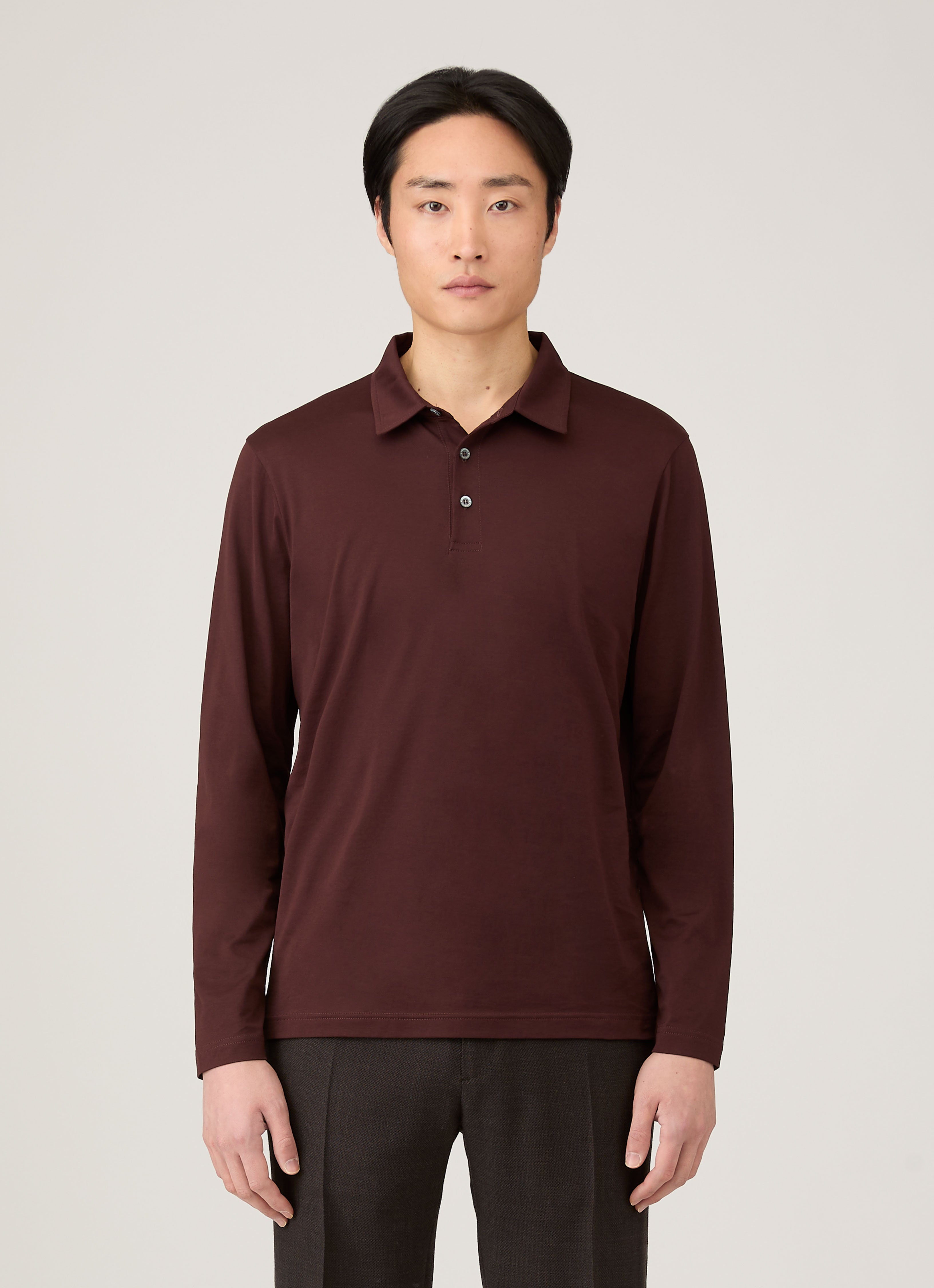 Men's Long Sleeve Classic Jersey Polo Shirt in Bakelite
