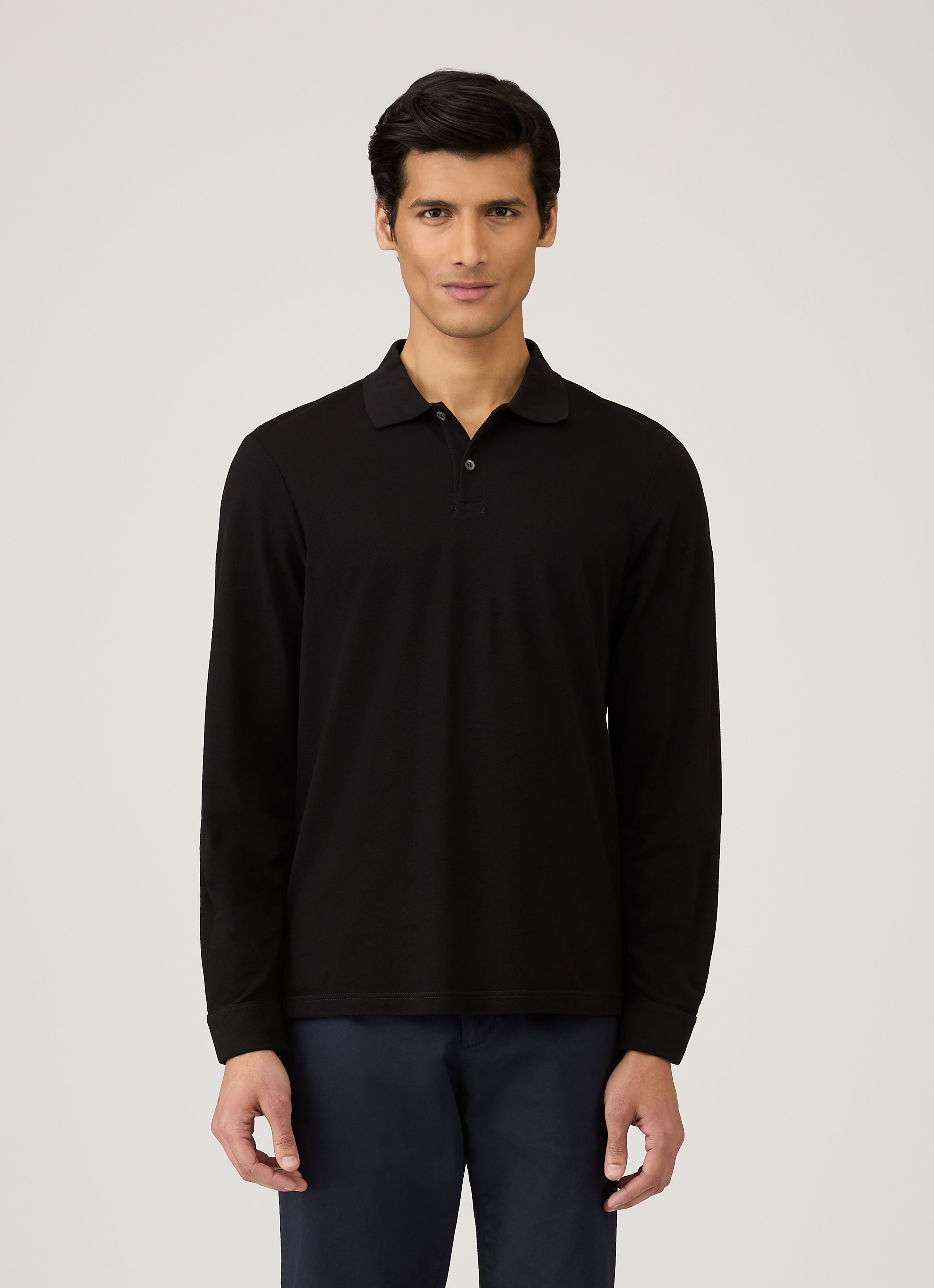 Men's Long Sleeve Piqu¨¦ Polo Shirt in Black