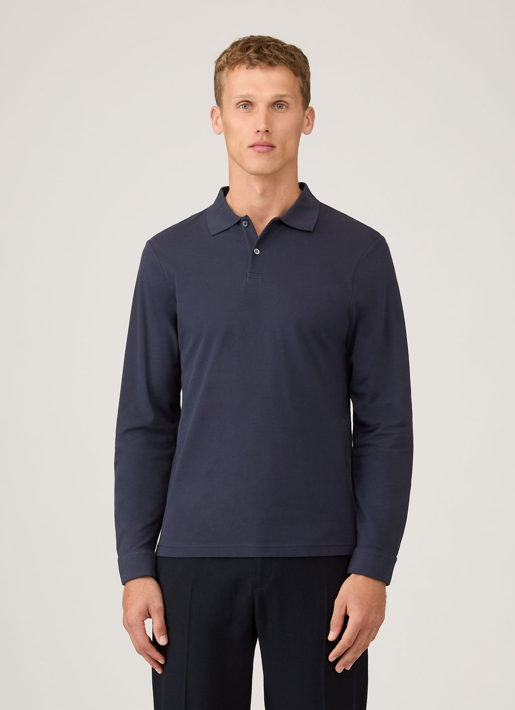 Men's Long Sleeve Piqu¨¦ Polo Shirt in Navy