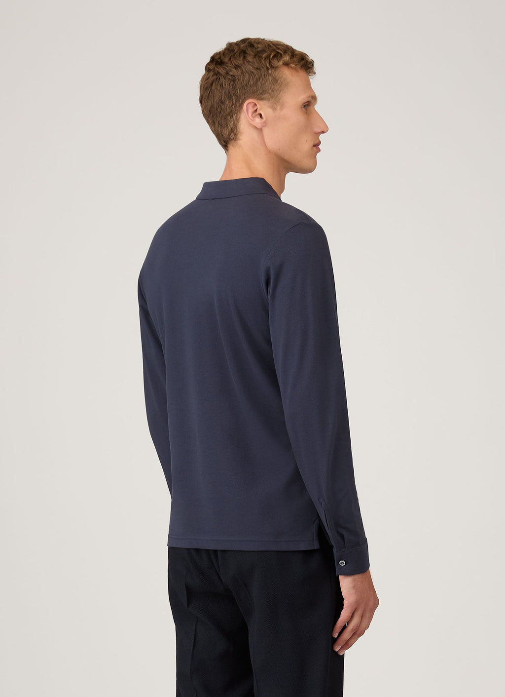 Men's Long Sleeve Piqu¨¦ Polo Shirt in Navy