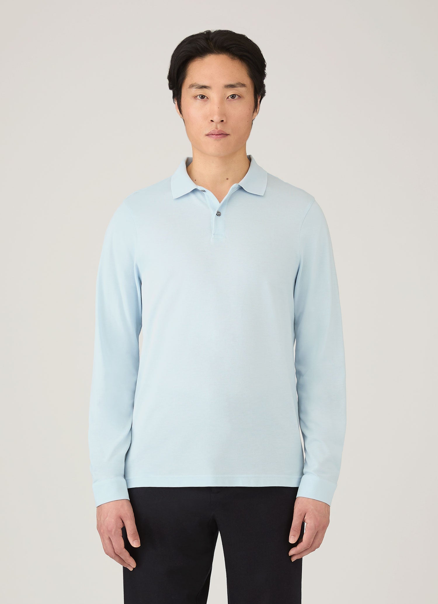 Men's Long Sleeve Piqu¨¦ Polo Shirt in Frost Blue