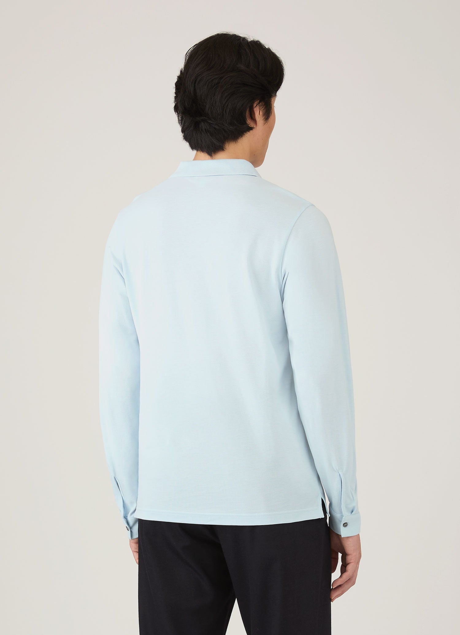 Men's Long Sleeve Piqu¨¦ Polo Shirt in Frost Blue
