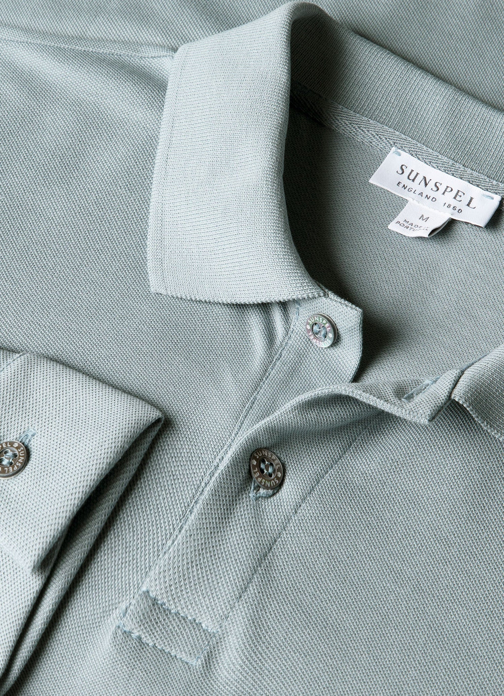 Men's Long Sleeve Piqu¨¦ Polo Shirt in Stone Blue