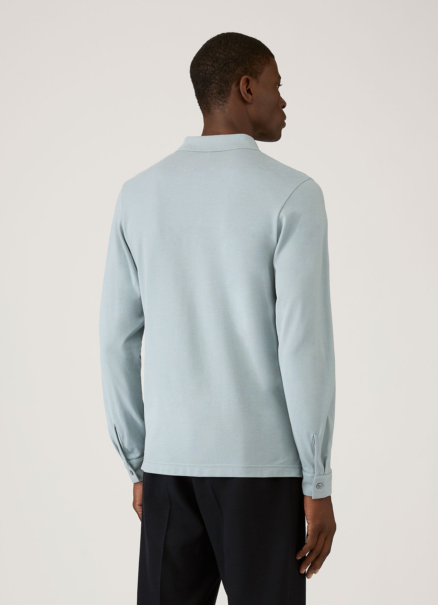 Men's Long Sleeve Piqu¨¦ Polo Shirt in Stone Blue