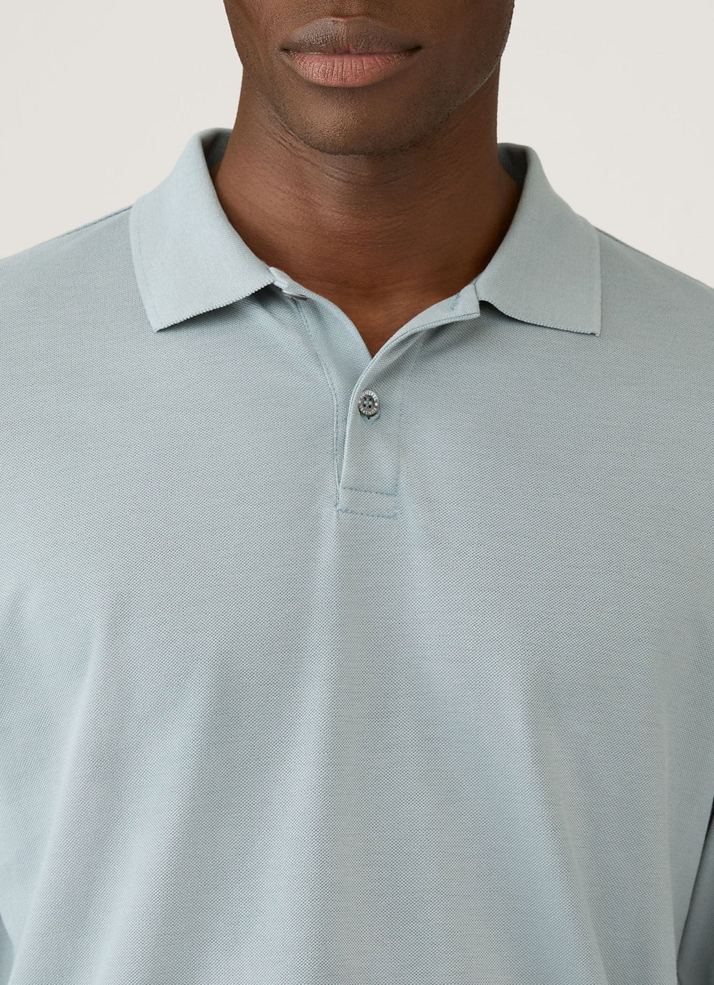 Men's Long Sleeve Piqu¨¦ Polo Shirt in Stone Blue