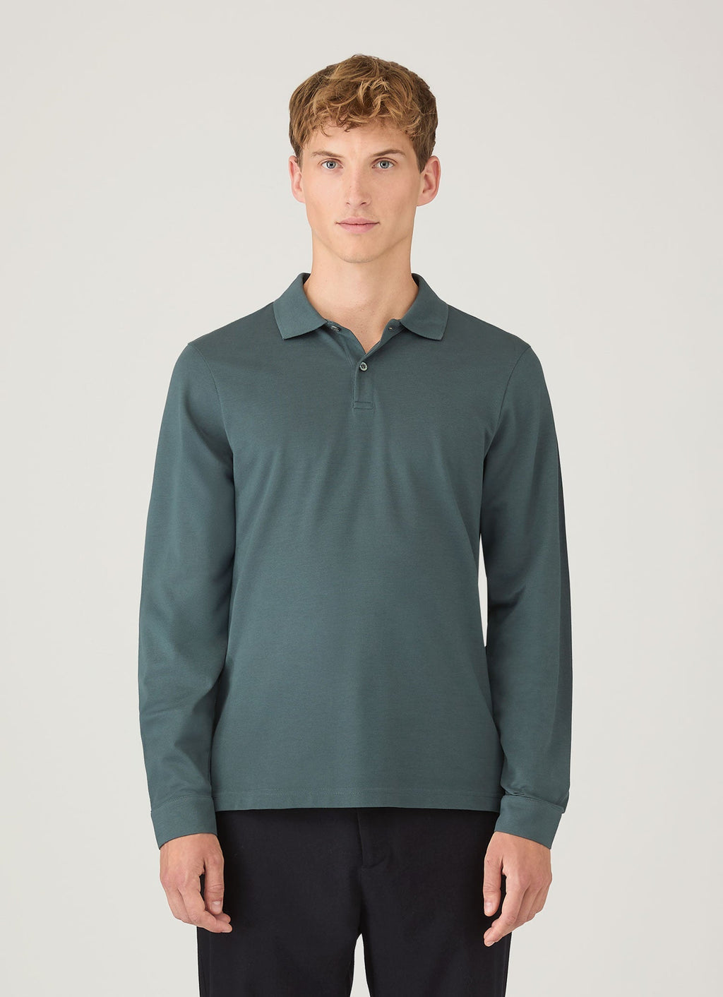 Men's Long Sleeve Piqu¨¦ Polo Shirt in Dark Petrol