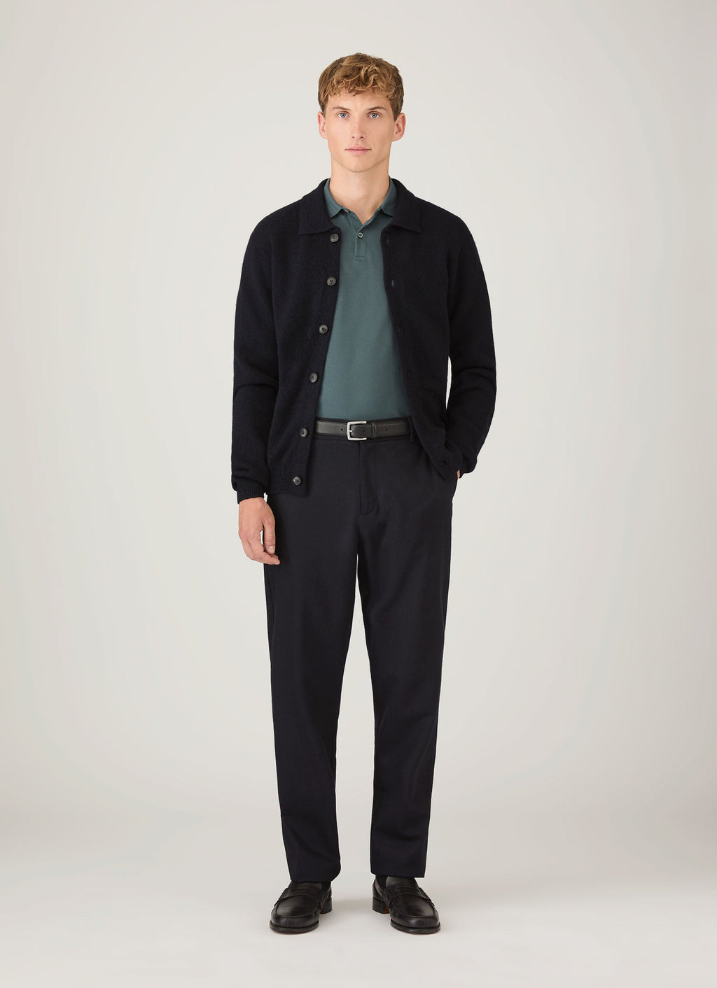Men's Long Sleeve Piqu¨¦ Polo Shirt in Dark Petrol