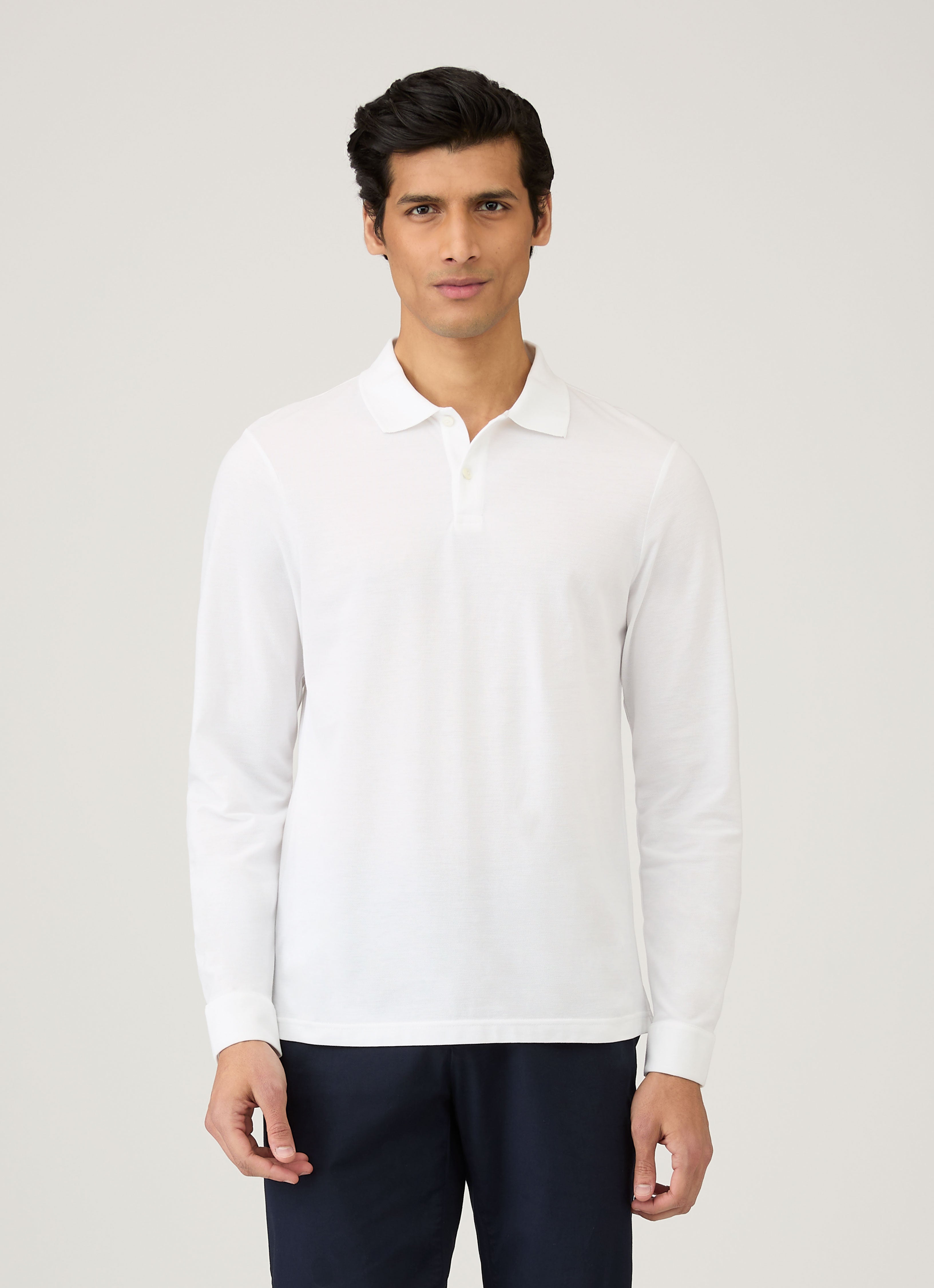 Men's Long Sleeve Piqu¨¦ Polo Shirt in White