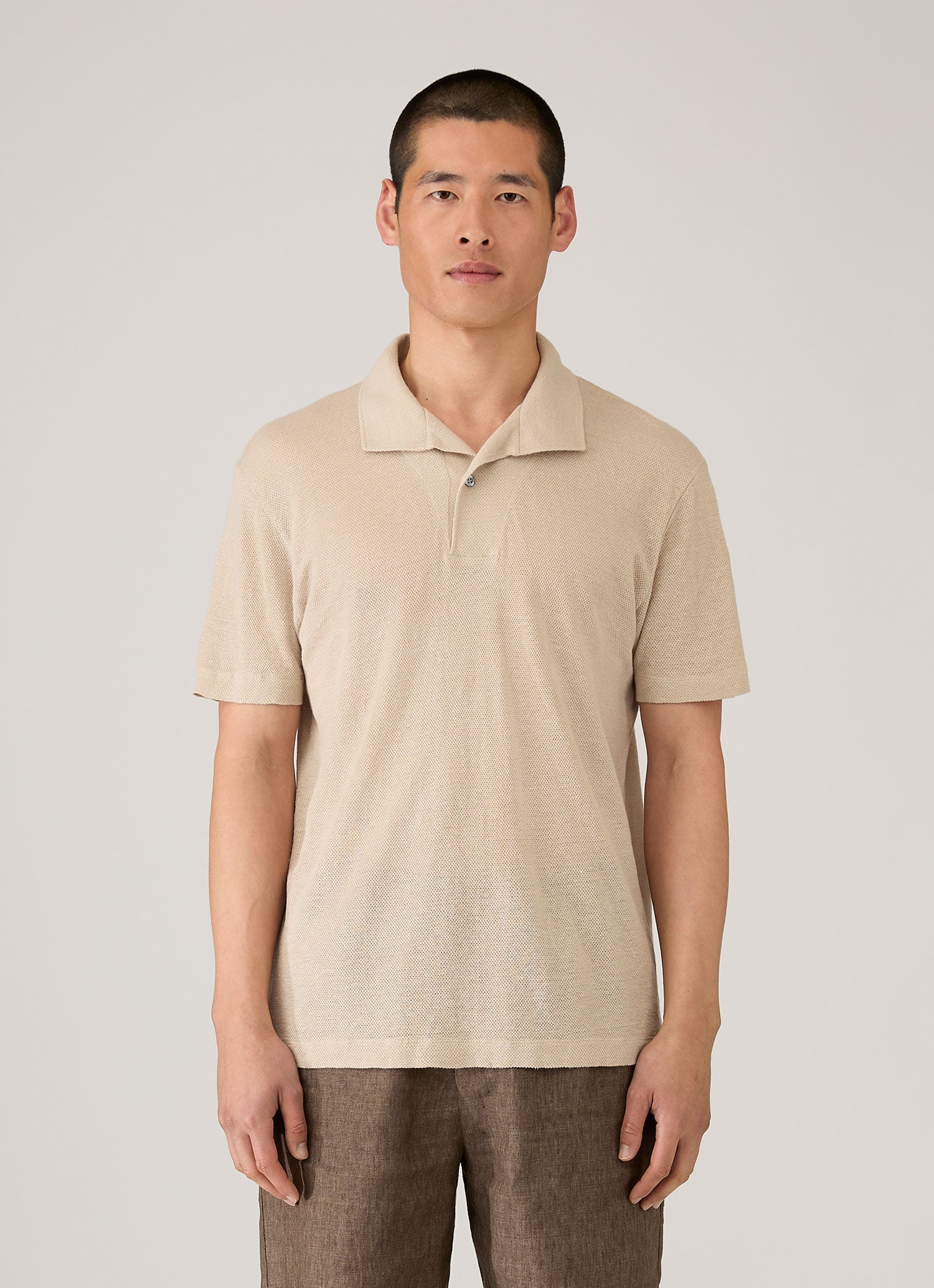 Men's Linen Piqu¨¦ Polo Shirt in Hazelwood