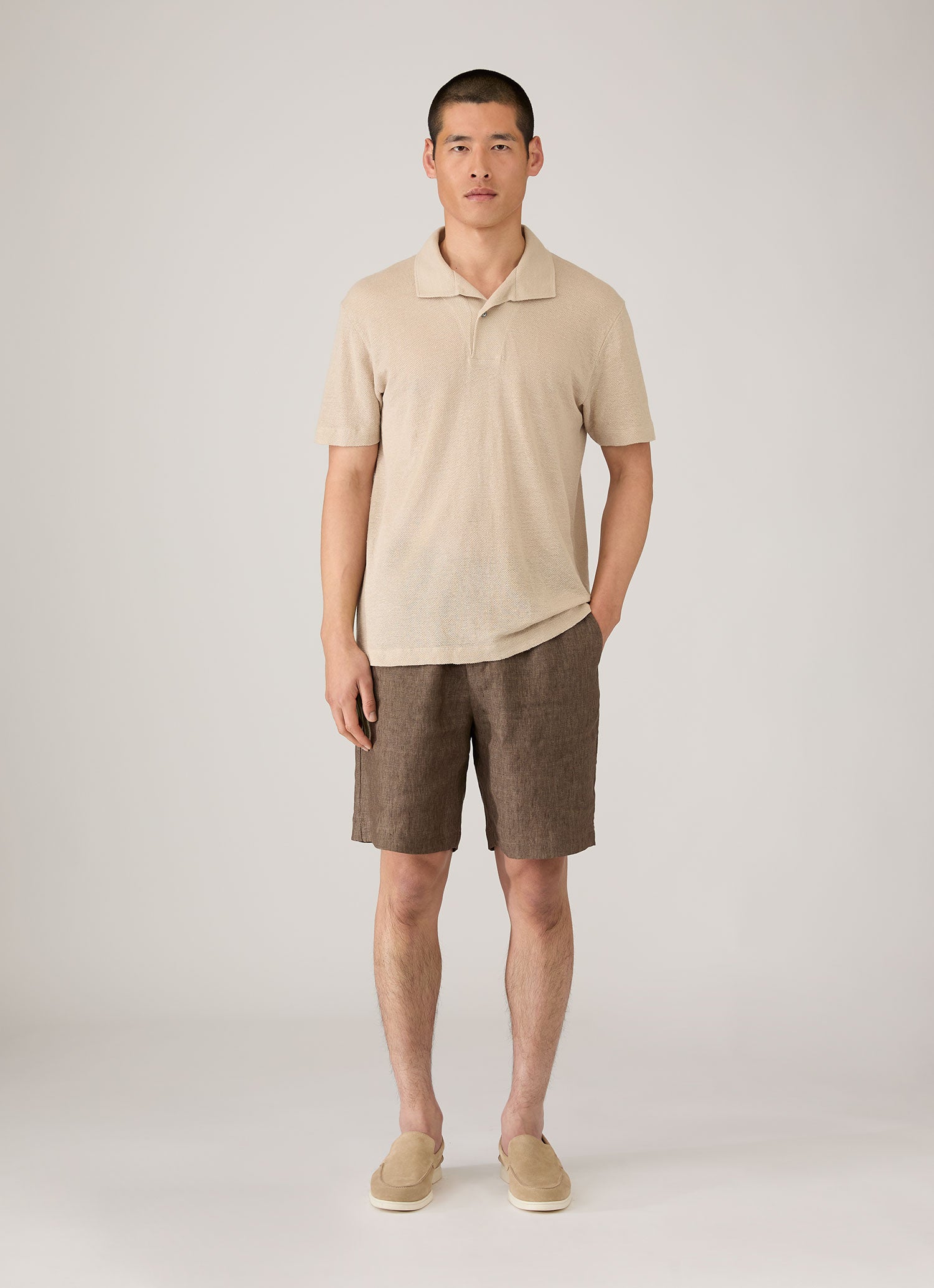 Men's Linen Piqu¨¦ Polo Shirt in Hazelwood