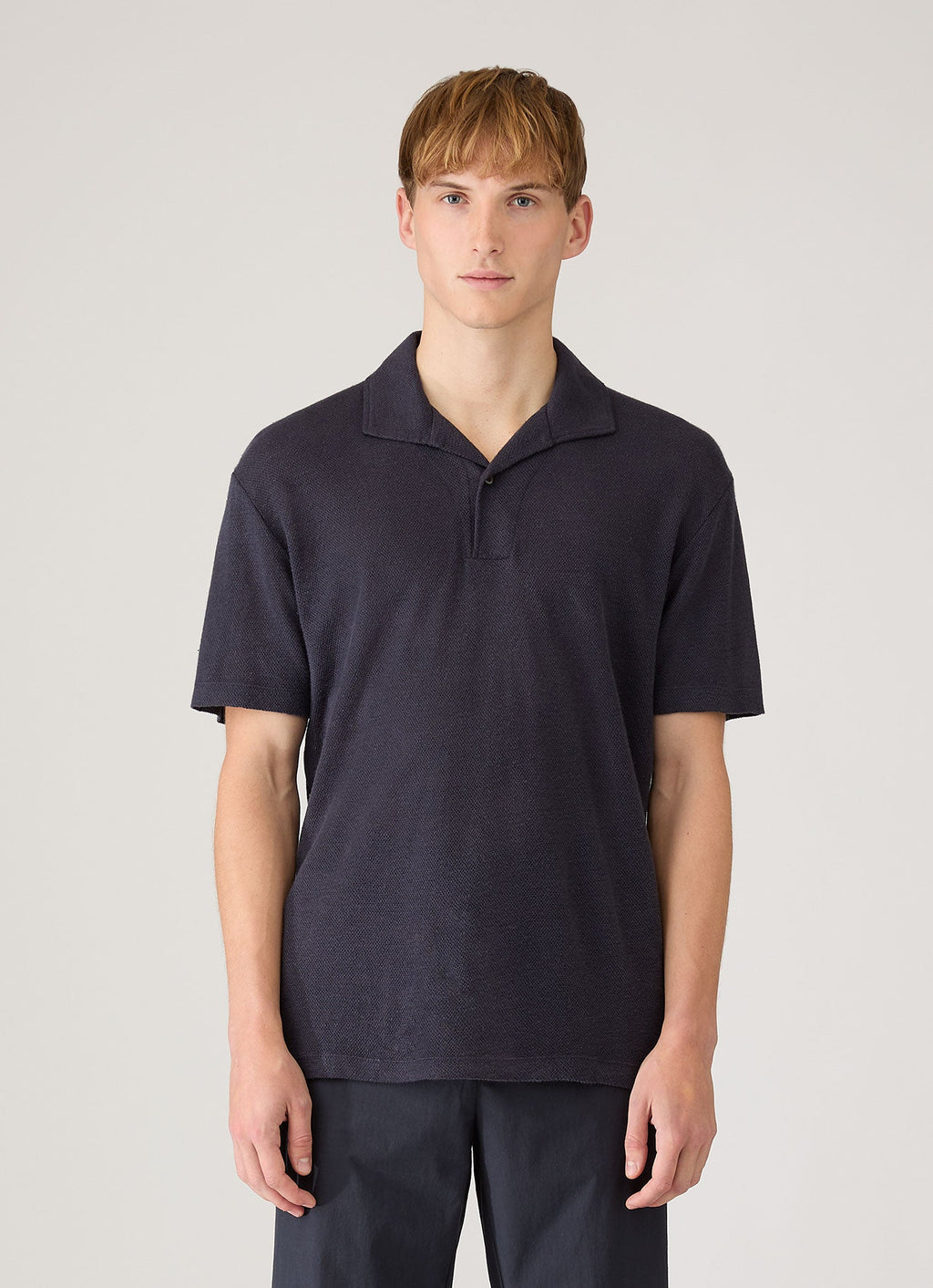 Men's Linen Piqu¨¦ Polo Shirt in Navy