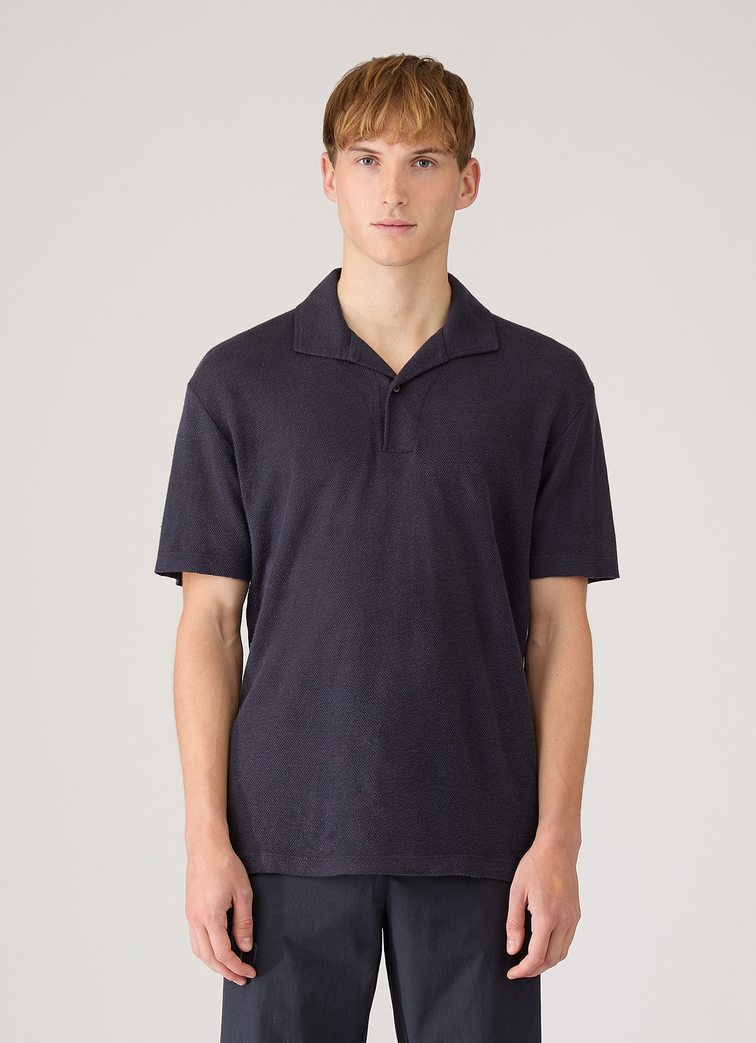 Men's Linen Piqu¨¦ Polo Shirt in Navy