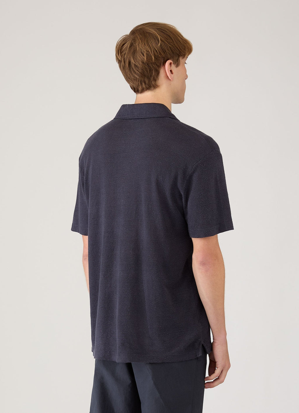 Men's Linen Piqu¨¦ Polo Shirt in Navy