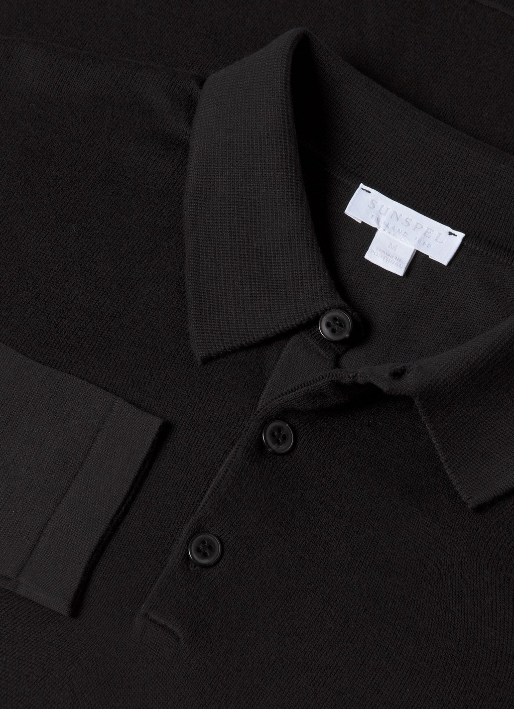 Men's Long Sleeve Sea Island Cotton Knit Polo Shirt in Black