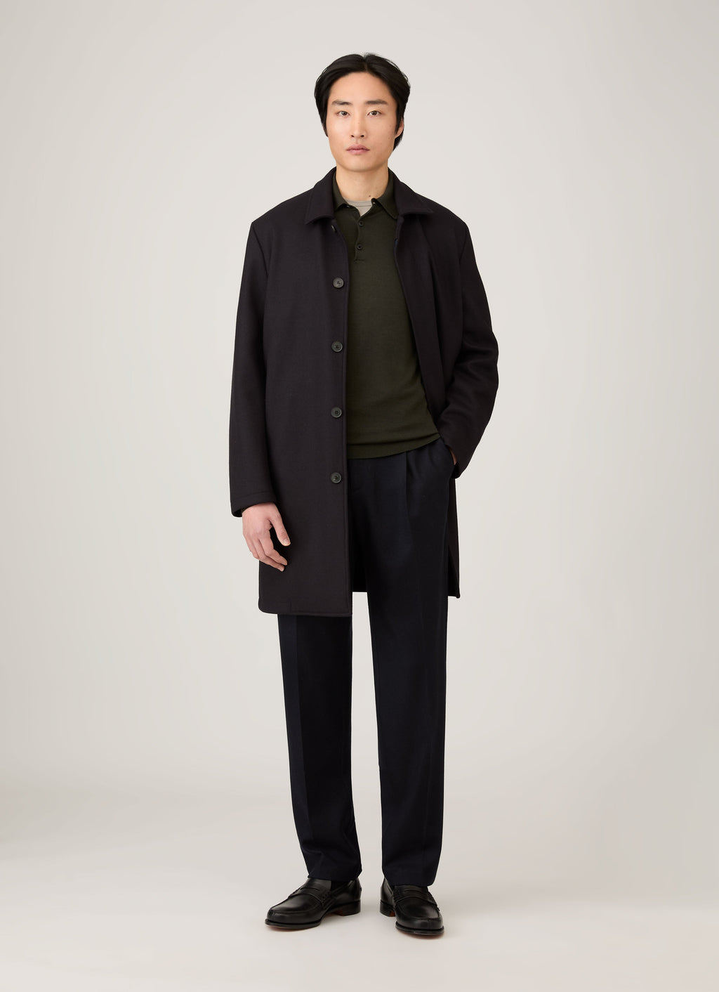 Men's Extra-Fine Merino Knitted Polo Shirt in Dark Green
