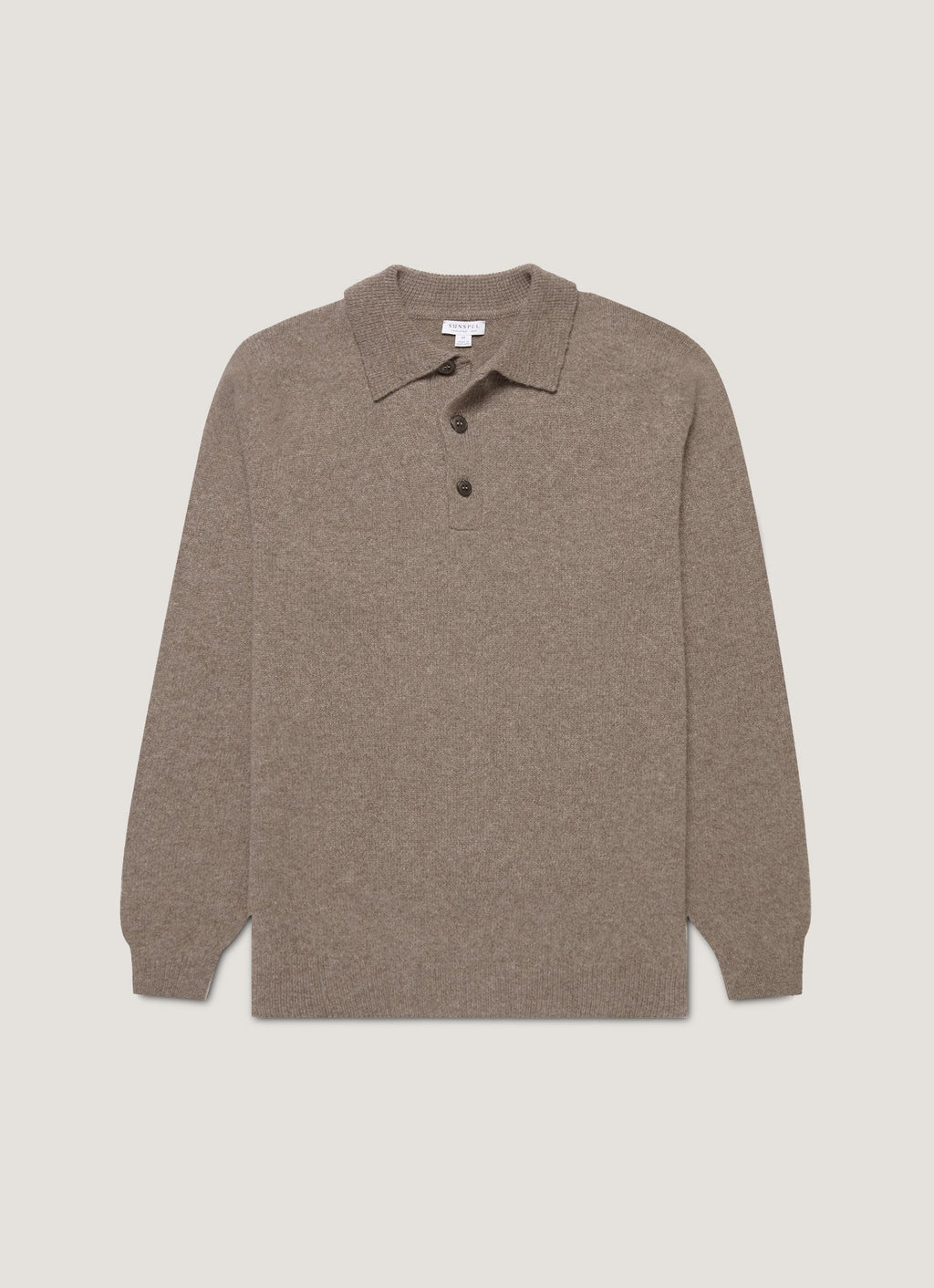 Men's Lambswool Knitted Polo Shirt in Bark