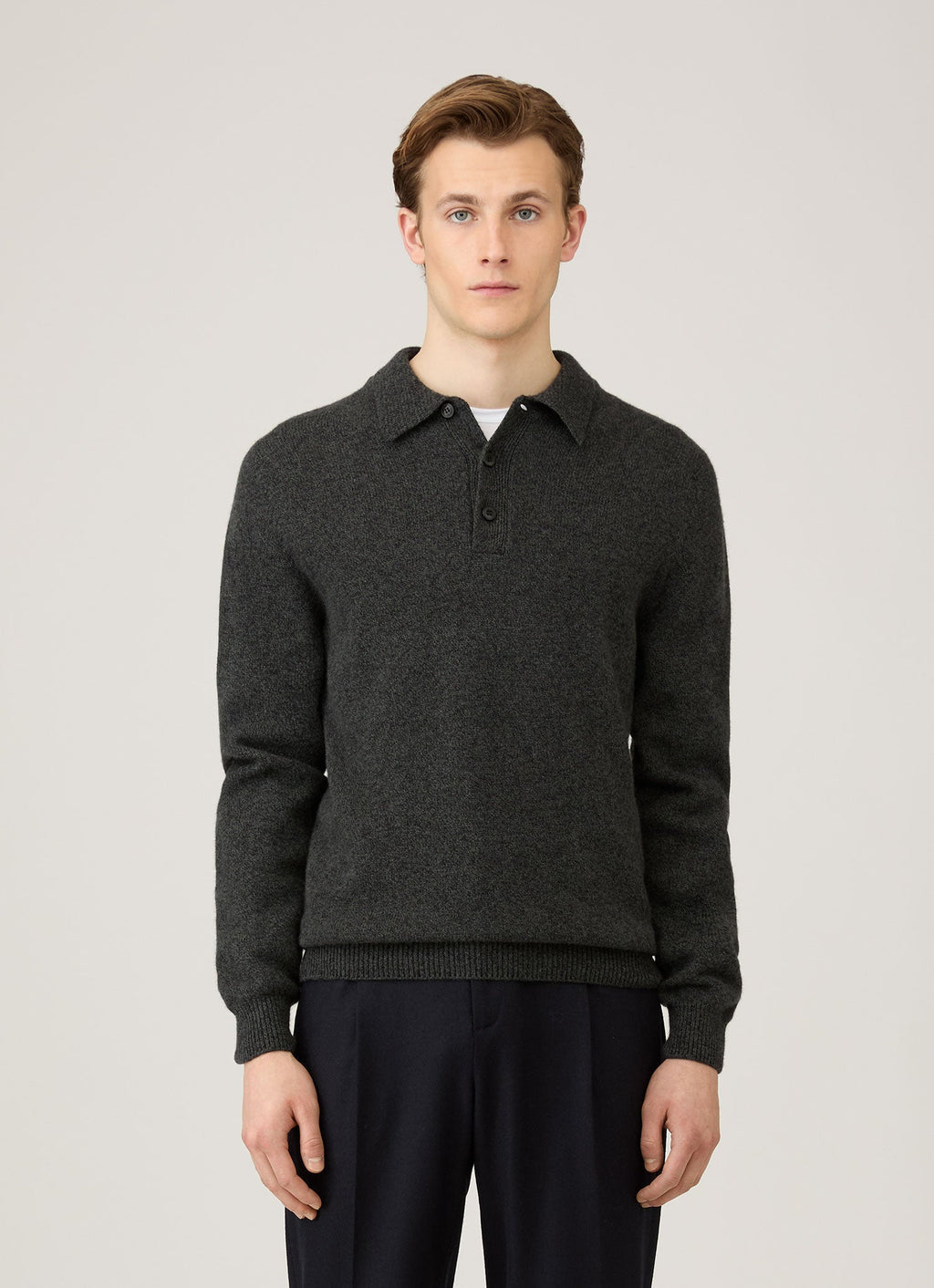 Men's Lambswool Knitted Polo Shirt in Dark Green Twist
