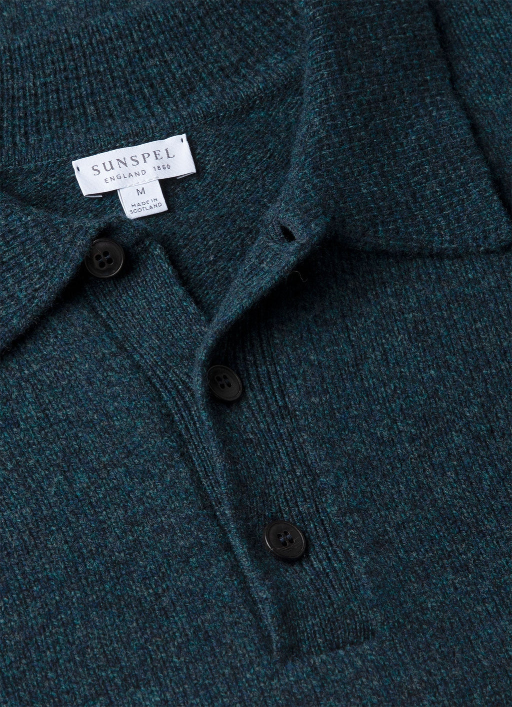 Men's Lambswool Knitted Polo Shirt in Dark Petrol Twist