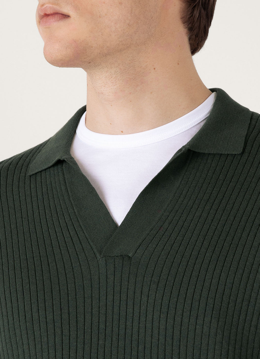 Men's Fine Rib Silk Cotton Polo in Dusk Green