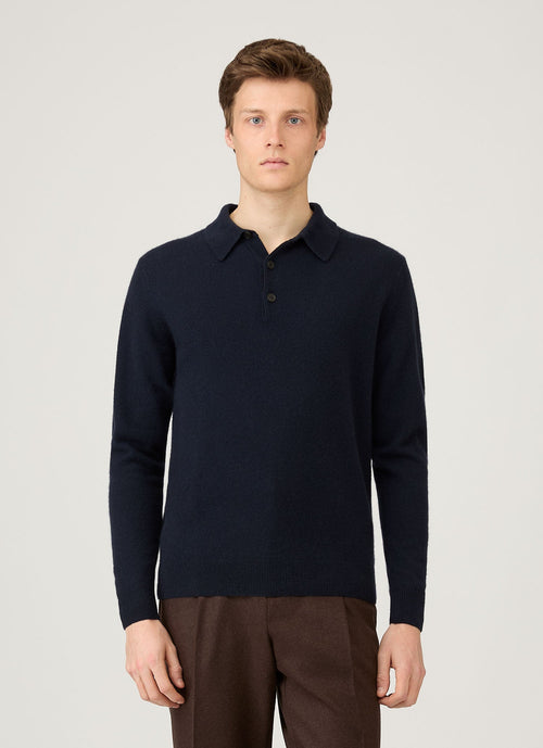 Men's Cashmere Knitted Polo Shirt in Navy