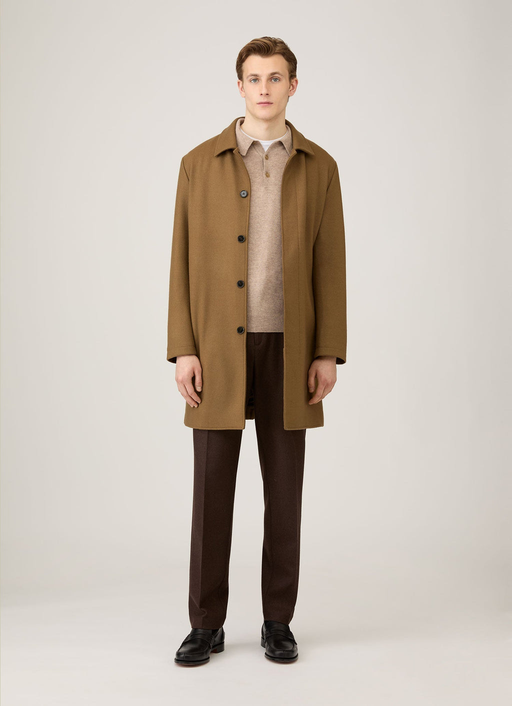 Men's Cashmere Knitted Polo Shirt in Oatmeal Melange