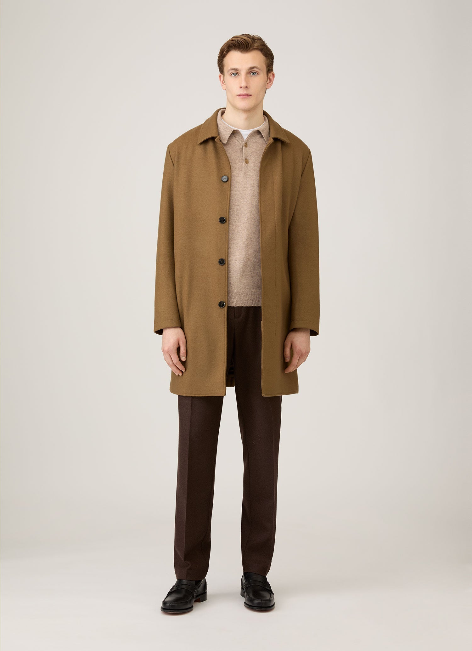 Men's Cashmere Knitted Polo Shirt in Oatmeal Melange
