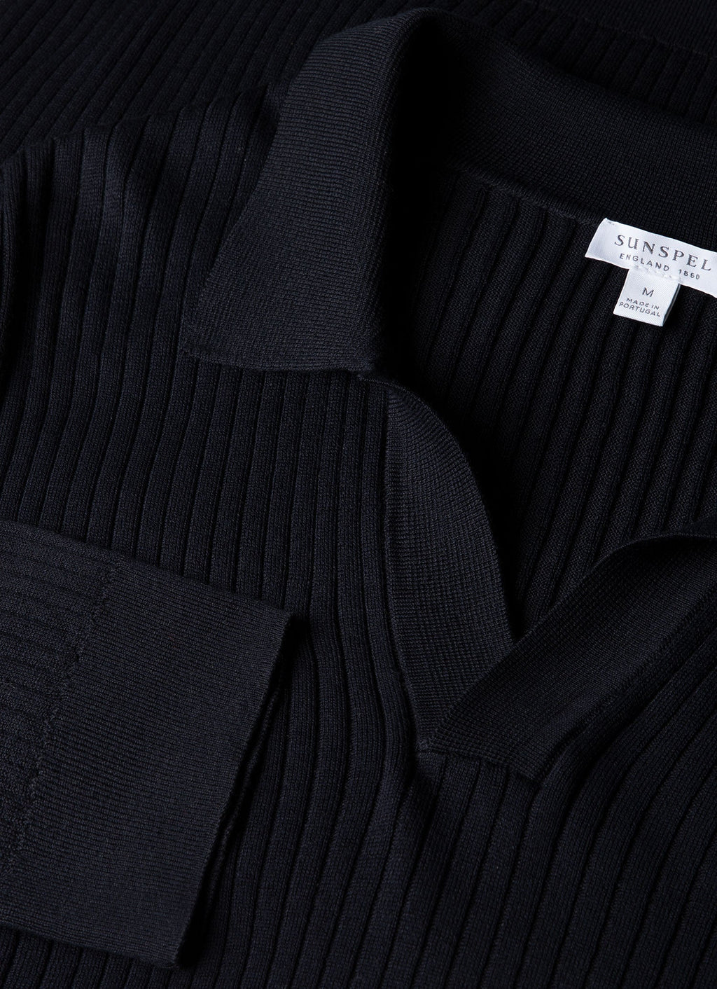 Men's Long Sleeve Fine Rib Silk Cotton Polo in Navy