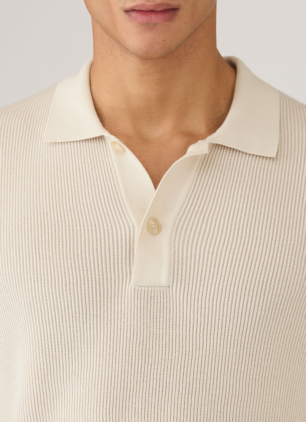 Men's Contrast Rib Polo Shirt in Ecru