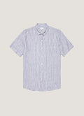 Men's Short Sleeve Linen Shirt in White/Navy