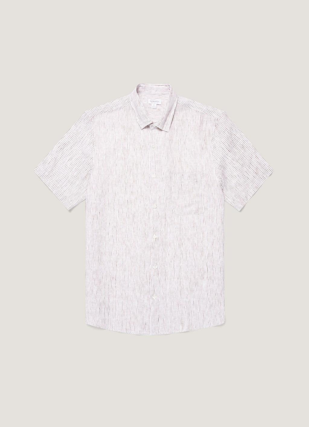 Men's Short Sleeve Linen Shirt in White/Dark Chocolate