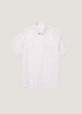 Men's Short Sleeve Linen Shirt in White/Dark Chocolate