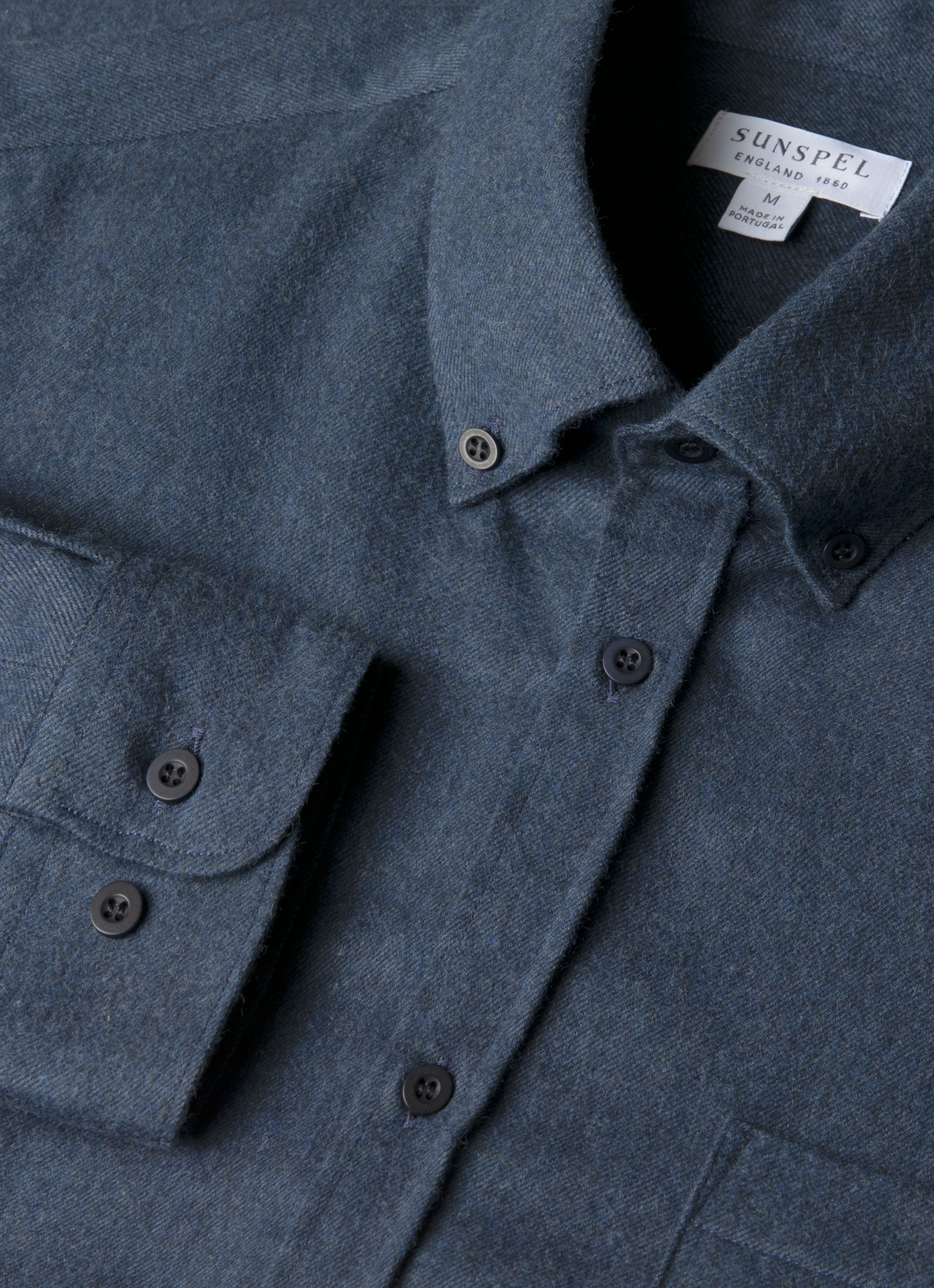 Men's Button Down Flannel Shirt in Selvedge Blue Melange