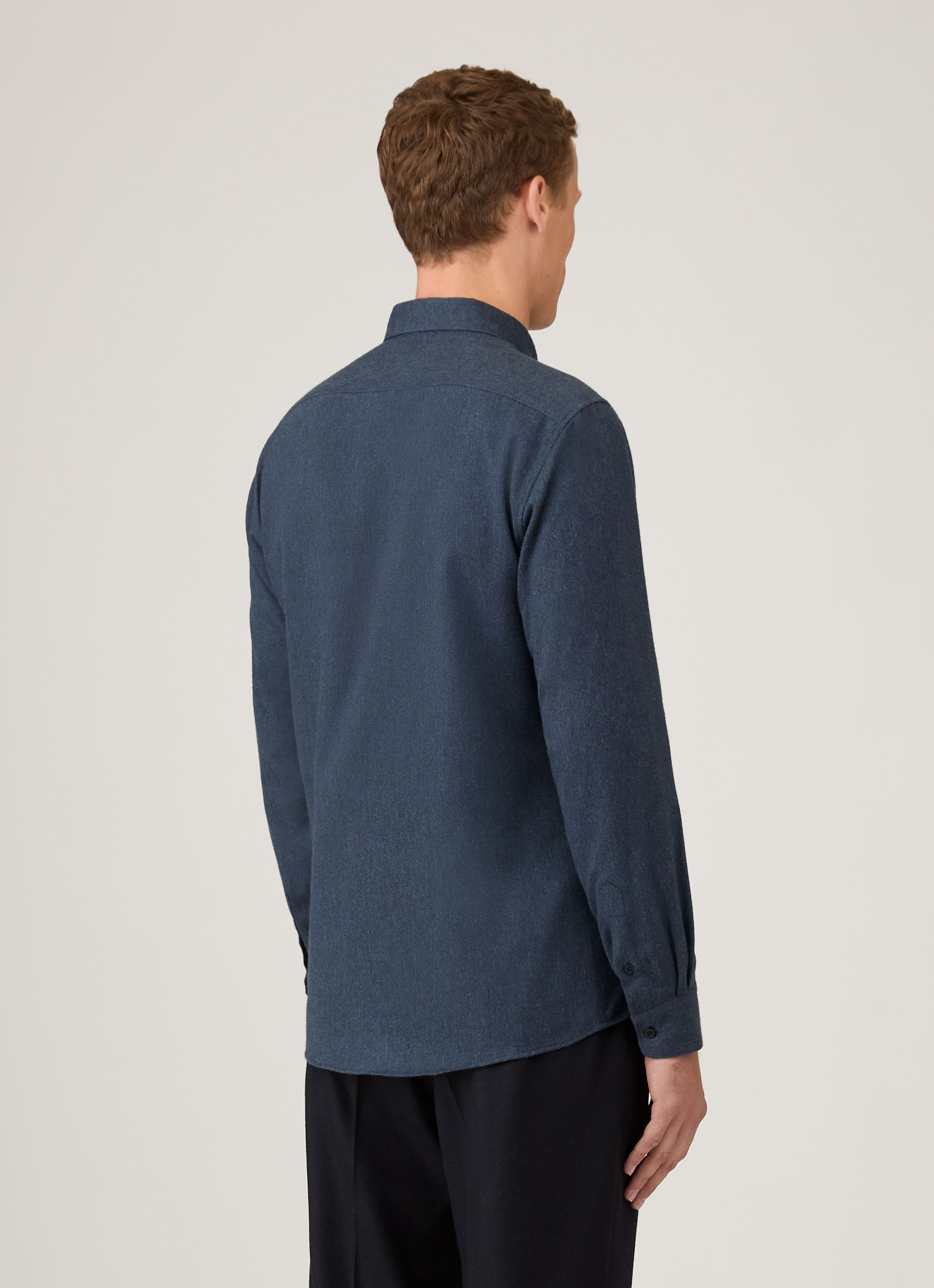 Men's Button Down Flannel Shirt in Selvedge Blue Melange