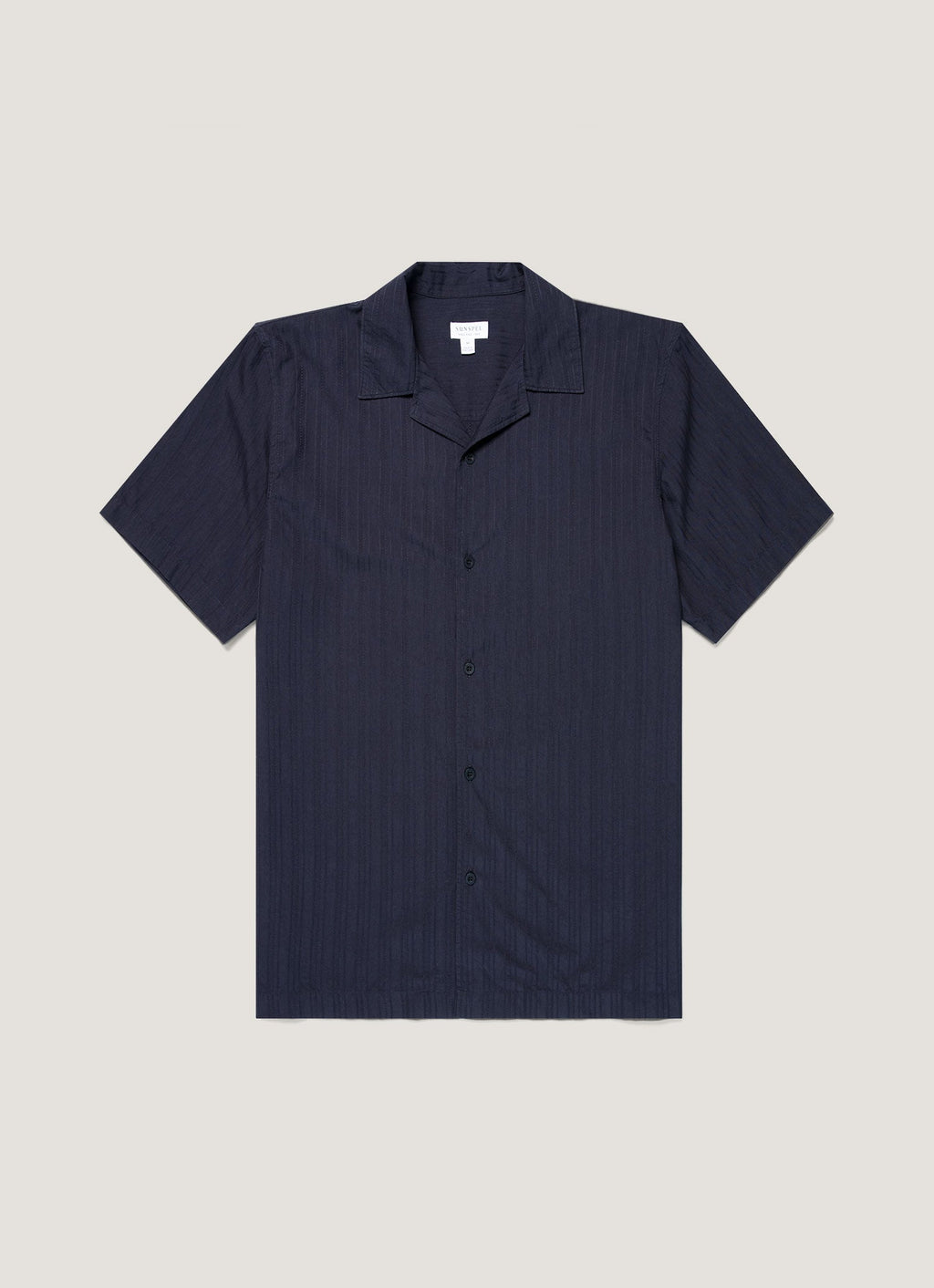 Men's Textured Stripe Camp Collar Shirt in Navy