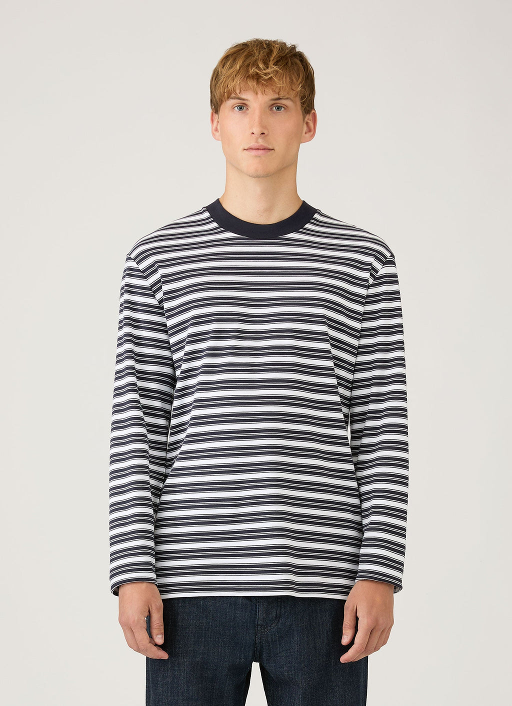 Men's Long Sleeve Heavyweight T-shirt in White/Navy