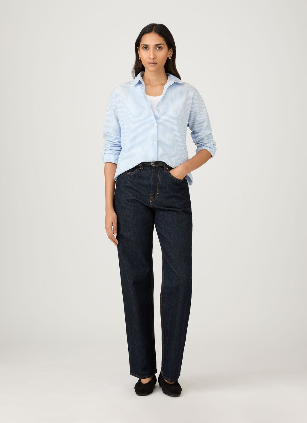 Women's Cotton Shirt in Light Blue/White