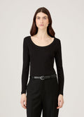 Women's Ribbed Scoop Neck T-shirt in Black