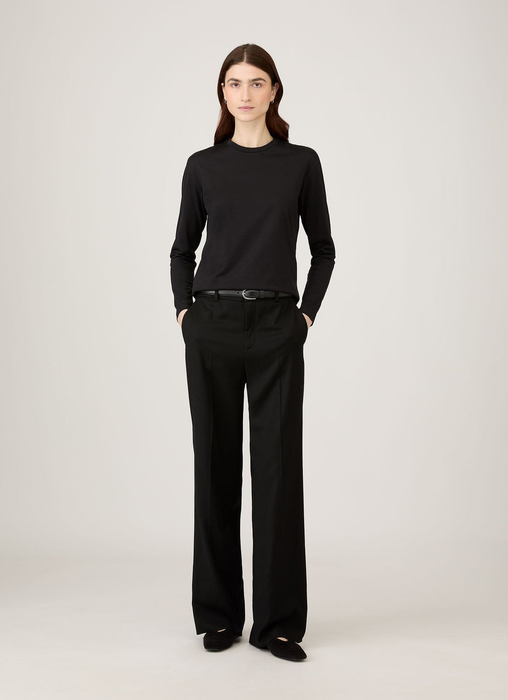 Women's Long Sleeve Boy Fit T-shirt in Black