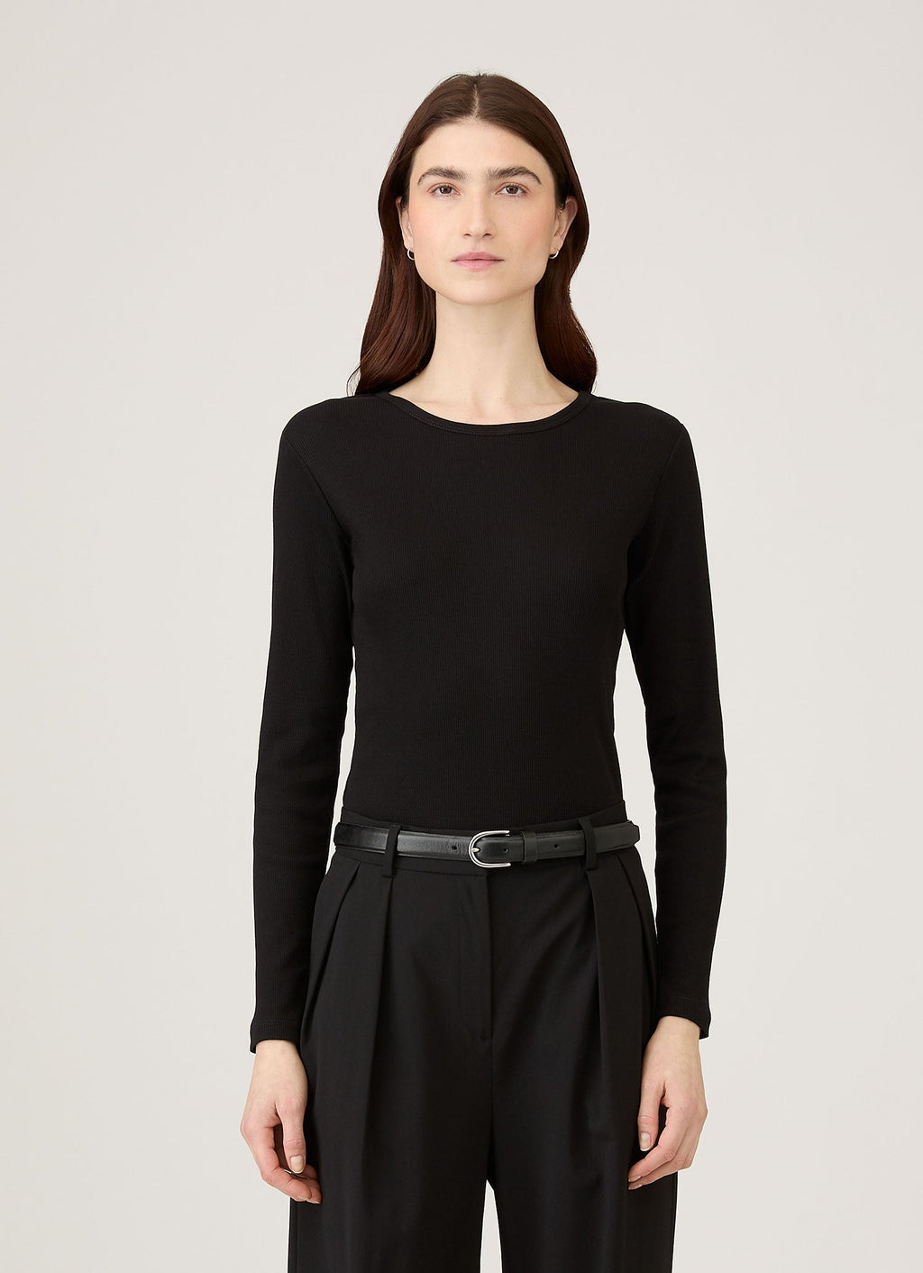 Women's Ribbed Long Sleeve T-shirt in Black