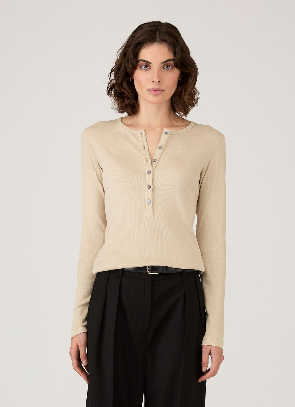 Women's Ribbed Henley in Hazelwood